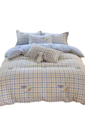 四季通用四件套纯磨毛亲肤棉被套床单双人床上用品宿舍三件套