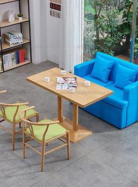 原木色铁艺转印木纹Y椅奶茶店清吧卡座沙发甜品水吧简约桌椅组合