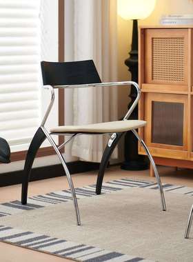 中古风椅子设计师餐椅网红椅家用简约休闲椅铁艺靠背椅复古扶手椅