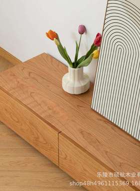 全实木黑胡桃木电视柜北欧樱桃木客厅视听柜简约现代白橡木地柜