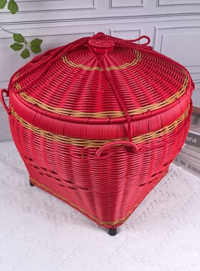 喜庆箩筐大号结婚嫁妆订婚满月进新房拜神筐簸箕编制品喜箩一对纸