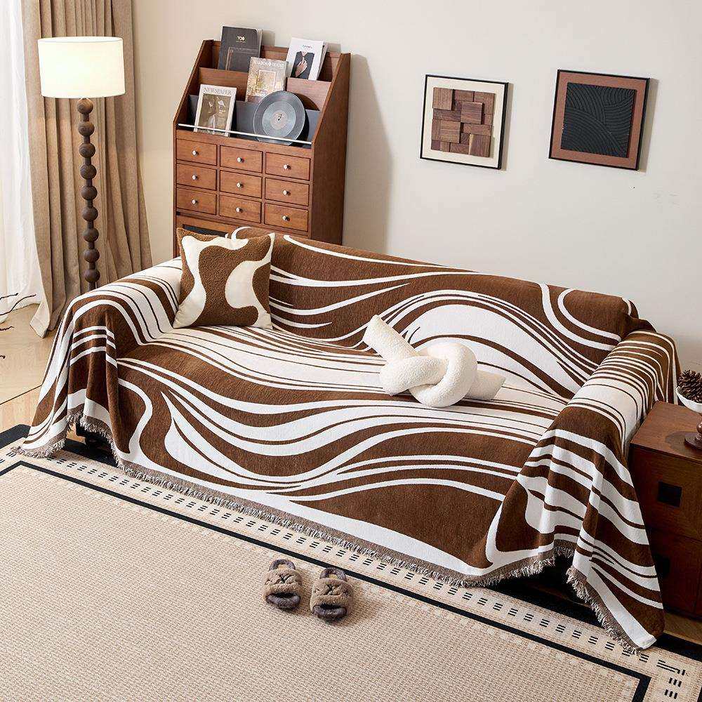 现代简约轻奢条纹四季雪尼尔全包防滑一片式沙发巾盖布套罩沙发毯,淘宝优惠券,粉丝福利购,淘宝优惠卷