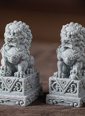 国潮石狮子公母一对招财茶宠摆件门狮子庭院门厅鱼缸造景桌面装饰