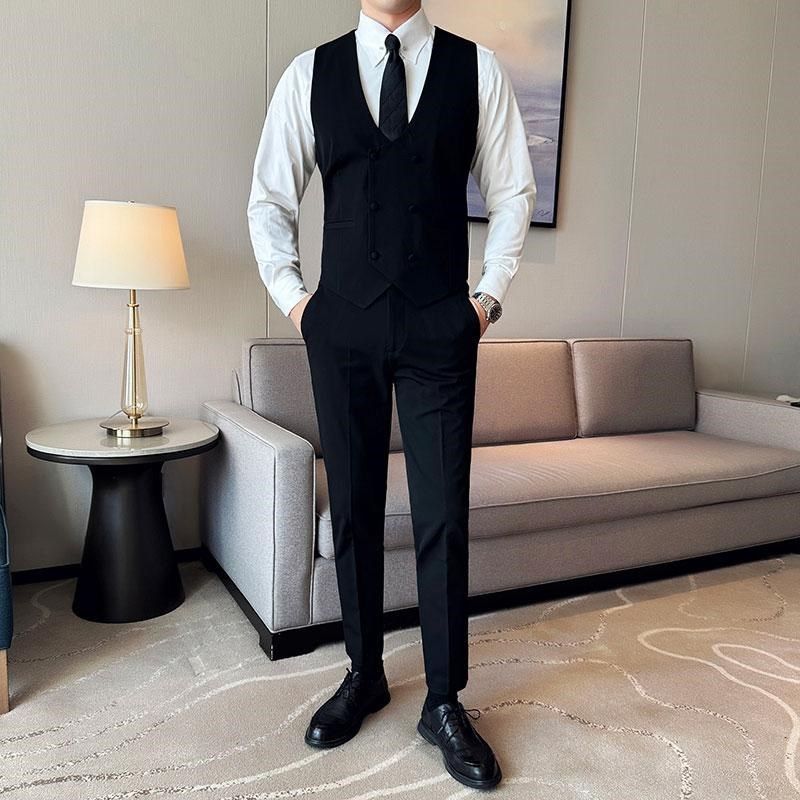 春秋季男式双排扣单马甲西裤两件套修身西装马夹裤子套装宴会礼服,淘宝优惠券,粉丝福利购,淘宝优惠卷