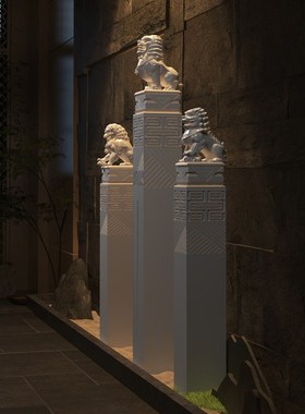 中式门口镇宅招财狮子雕塑麒麟貔貅酒店楼梯间落地摆件景观栓马柱