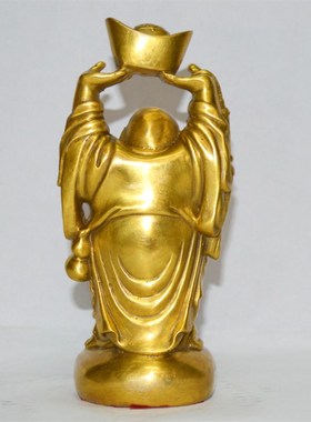 纯铜弥勒佛像供奉摆件大肚佛像手举元宝招财笑佛家用供奉佛像礼品