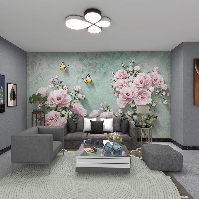 8d背景墙壁纸手绘牡丹花朵壁布简约电视装饰客厅沙发床头无缝壁画,淘宝优惠券,粉丝福利购,淘宝优惠卷