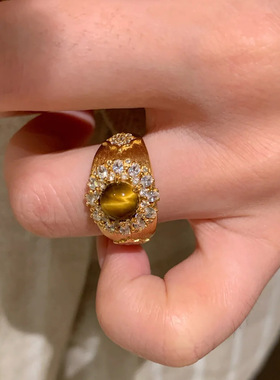 vintage中古天然虎眼石戒指
