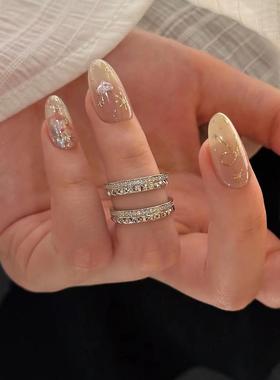 老钱风菱格纹尾戒半钻半素镀金