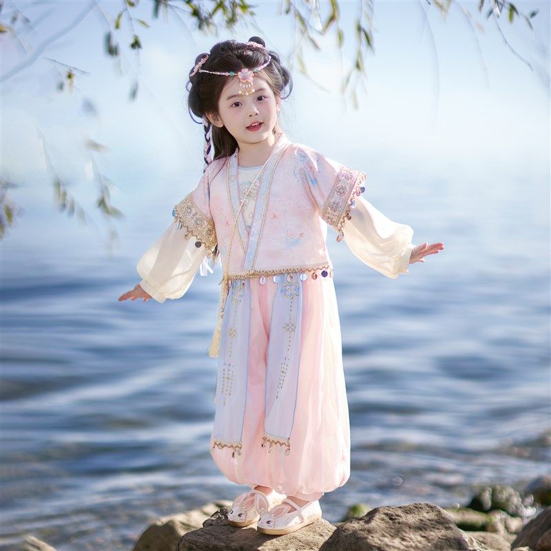 汉服女童2025春秋款儿童古风新中式国风套装小女孩上衣裤子三件套,淘宝优惠券,粉丝福利购,淘宝优惠卷