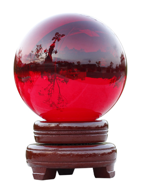 红色水晶球办公室前台玄关屏风摆放工艺品家居客厅卧室