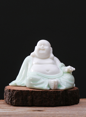 精品陶瓷招财弥勒佛羊脂玉大肚笑佛客厅玄关车载家居装饰禅意摆件