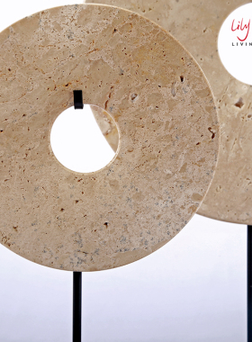 包邮新中式黄色玉璧摆件样板房别墅玄关装饰工艺品客厅家居摆设