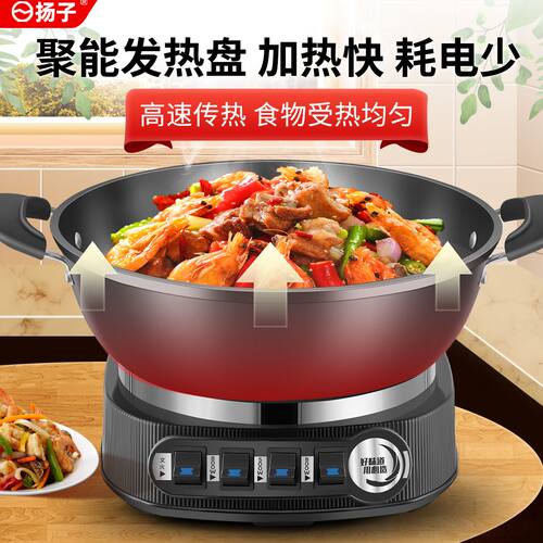 扬子电炒锅铸铁无涂层不粘锅多功能家用炒菜蒸煮一体式电热锅火锅 - 图1