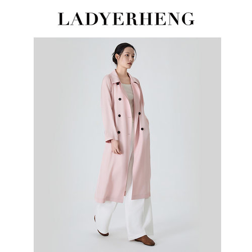 LADYERHENG26早春新品女装醋酸纤维腰带中长款显瘦气质外套风衣 - 图0