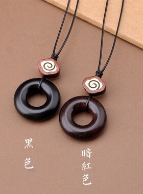 木质圈圈卫衣项链雅丹文艺男女百搭毛衣链秋冬长款民族风棉麻配饰