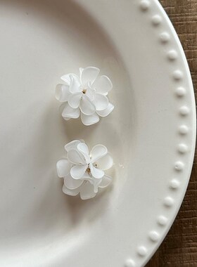 白色花朵耳环女耳饰2024新款夏季E海边小众设计感甜美百搭耳钉女