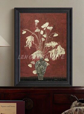法式中古风静物瓶客厅卧室饰挂画玄级感手绘油画