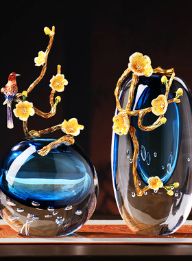 轻奢琉璃花瓶摆件高级感水晶玻璃客厅玄关酒柜摆设高档家居装饰品