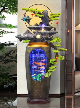 中式假山流d水摆件循环水景观客厅玄关电视柜旁喷泉落地鱼缸装饰