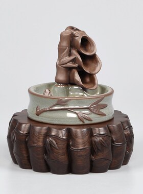 黑檀奇石摆件实木圆形底座花盆工艺品财神花瓶莲花佛像红木托架子