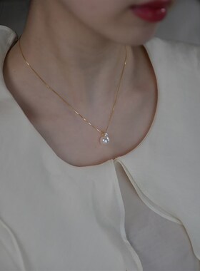 小众轻奢白珍珠锆石吊坠项链简约通勤锁骨链925银饰冷淡风女20471