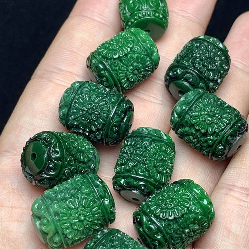 仿翡翠干青雕花桶珠散珠批发 diy雕花古风配饰手链项链耳坠配件 - 图0