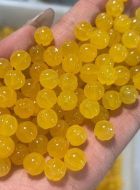 天然黄玉散珠10MM黄玛瑙南瓜珠玉髓散珠手工DIY手链项链配件批发