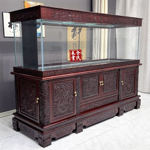 实木鱼缸柜定制中式红木鱼缸底柜水族箱客厅办公室别墅大型龙鱼缸 - 图0