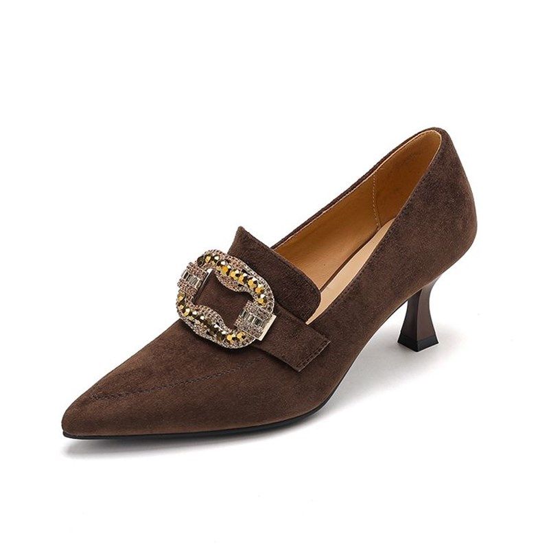 2025气质春秋新款尖头方扣水钻深口高跟单鞋女细跟不累脚女鞋,淘宝优惠券,粉丝福利购,淘宝优惠卷