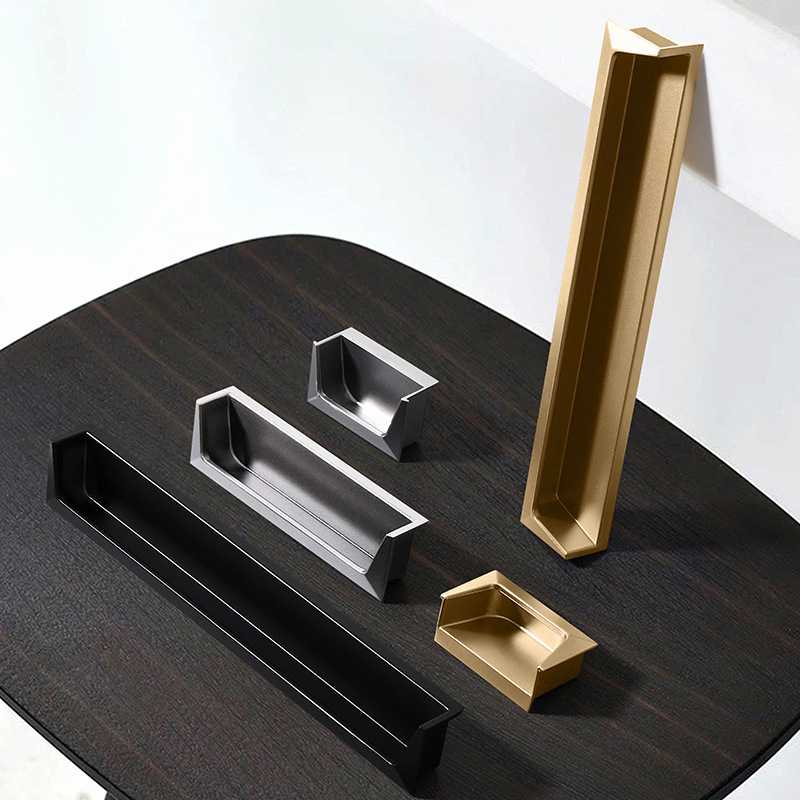 现代简约黑色嵌入式挖槽移门拉手内嵌式加长橱柜抽屉衣柜柜门把手 - 图0