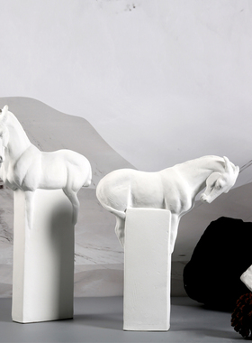 新中式组合马到成功摆件客厅玄关博古架陶瓷工艺装饰品雕塑办公室