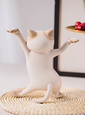沙雕妖娆猫托盘摆件创意玄关钥匙收纳置物装饰品乔迁自愈系礼物品