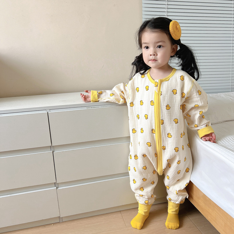 婴儿睡袋儿童防踢被子神器春秋夏季薄款宝宝纱布连身睡衣四季通用 - 图0