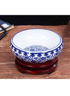 高温青花陶瓷笔洗水洗睡莲碗莲花盆鱼缸洗茶碗容器杯洗摆件