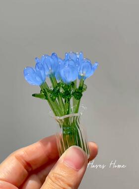 【春和景明花束】郁金香琉璃花瓶乔迁新家仿真插花礼物桌面小摆件
