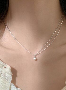 戴气质层叠吊坠女双时尚批发高级感珍珠配饰项链百搭单颗源头义乌