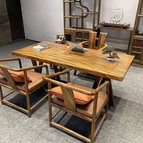 实木大板新中式原木办公桌胡桃木全方大板茶桌家用简约客厅泡茶桌 - 图0