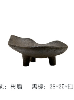 侘寂风复古水果坚果盘收纳摆件新中式仿古样板间客厅茶几软装饰品