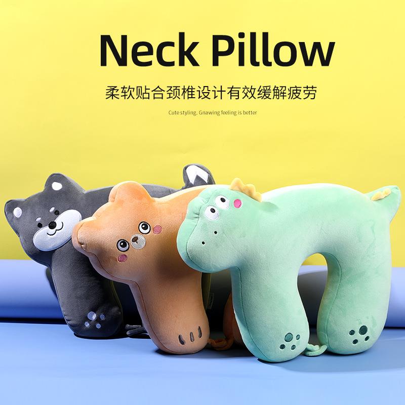 新款卡通u型枕超柔面料泡沫细颗粒填充可爱动物护颈枕多功能抱枕 - 图1