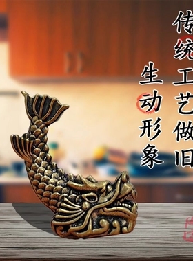 鸱吻摆件厨房在西北角全黄铜避火龙开门见灶鸱尾邸螭吻金属贴进门