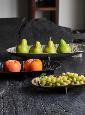 进口手工锤纹复古做旧纹理感铝制长条坚果盘收纳托盘摆件装饰器皿