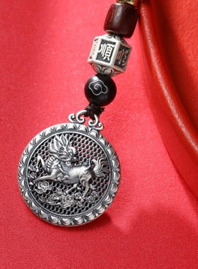 泰银复古国风麒麟吊坠潮男项链挂