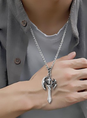 泰银复古新款时尚霸气斧头项链男