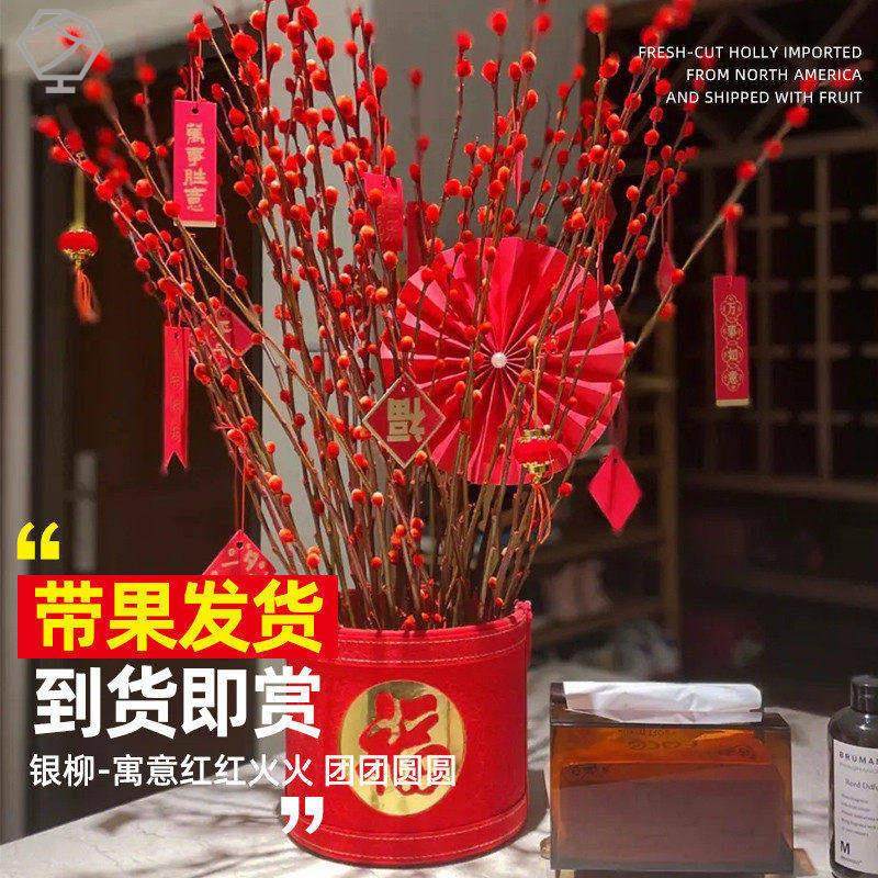 银柳真花鲜枝客厅摆件耐寒年宵花红色干花枝室内招财水培装饰花束,淘宝优惠券,粉丝福利购,淘宝优惠卷