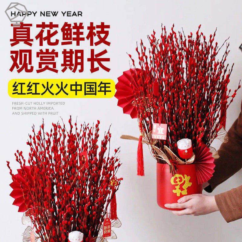 银柳真花鲜枝客厅摆件耐寒年宵花红色干花枝室内招财水培装饰花束,淘宝优惠券,粉丝福利购,淘宝优惠卷