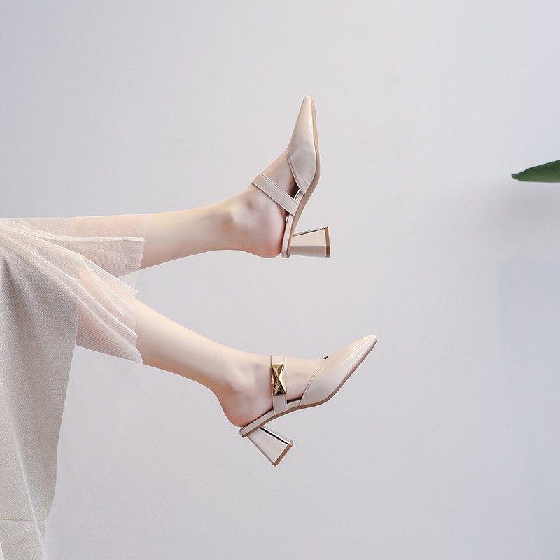 包头外穿拖鞋女夏季2025年新款法式高跟粗跟仙S女风高级感半托单,淘宝优惠券,粉丝福利购,淘宝优惠卷