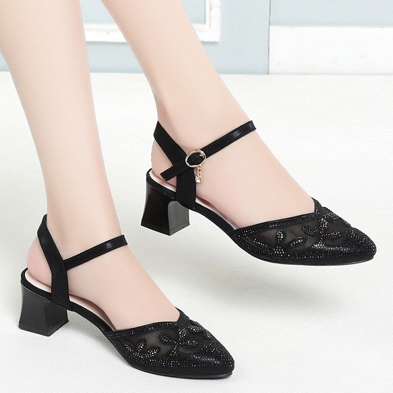 妈妈凉鞋士夏季不累脚软底中年夏天粗跟时尚O百搭中跟一字带扣女,淘宝优惠券,粉丝福利购,淘宝优惠卷