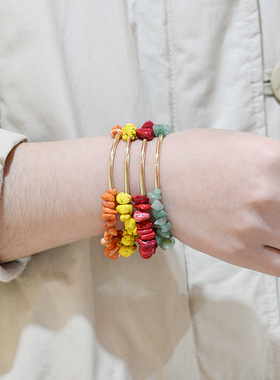 亚马逊wish热销 天然碎石不规则手链 水晶铜管手串 情侣饰品