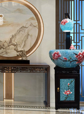 客厅新招财水景鱼缸大型落地流水喷泉创意陶瓷盆景加湿器